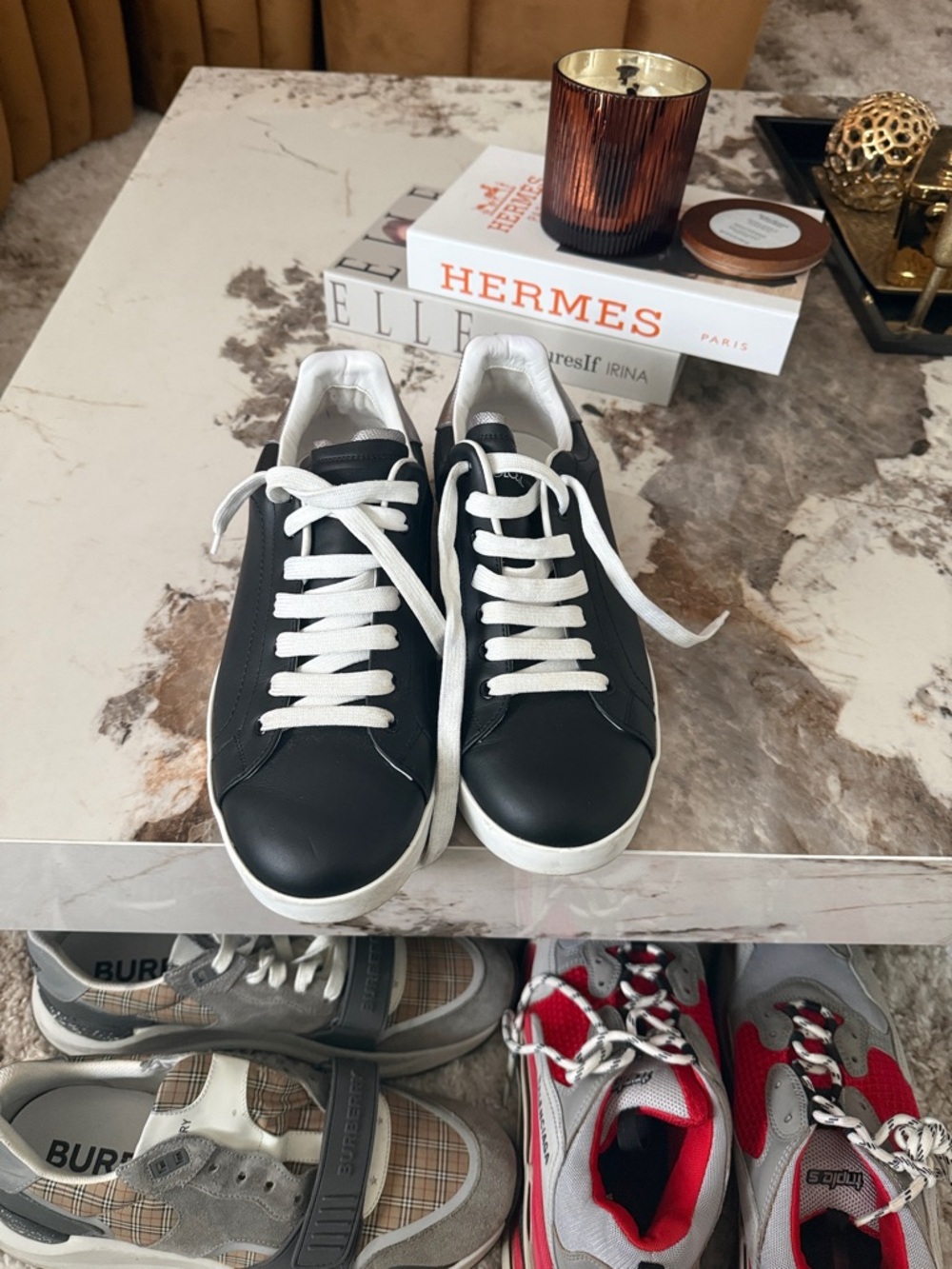 Dolce & Gabbana Black and White Low-Top Leather Sneakers